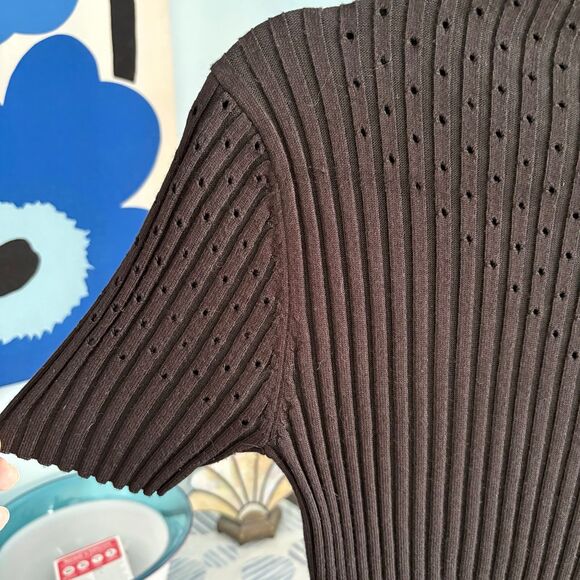 Truth by Republic Ribbed Black Short Sleeve Turtleneck with Pointelle Cut-Outs - Picture 4 of 7